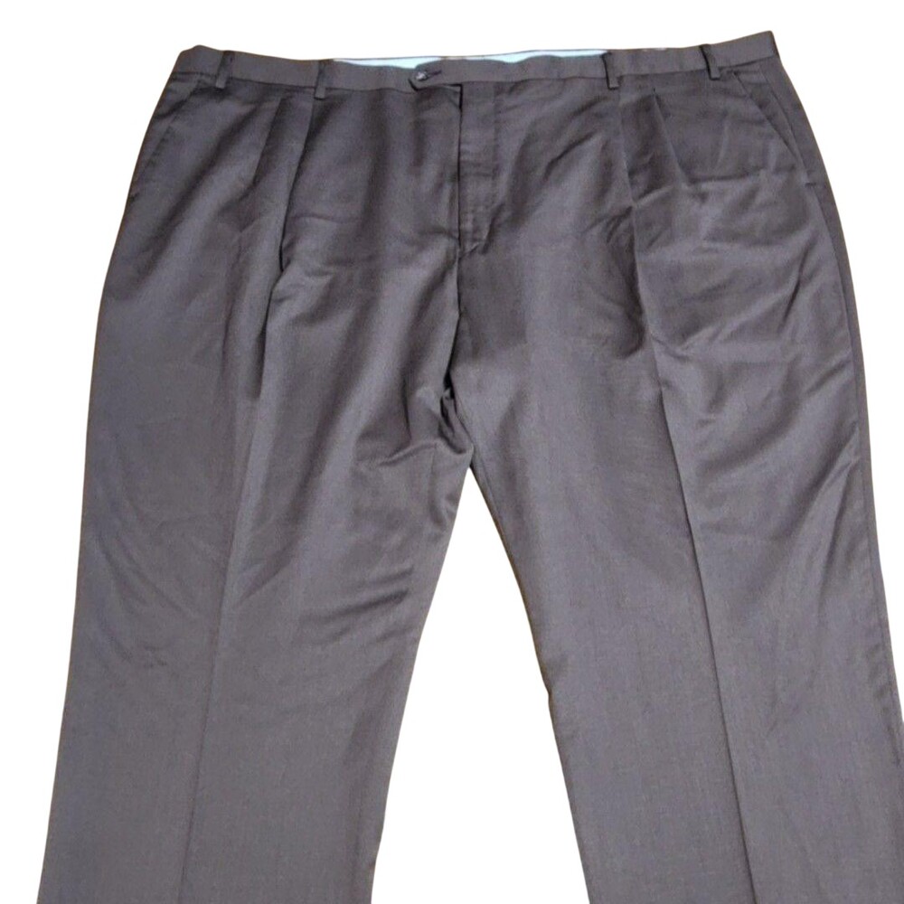 Paul Fredrick Pants Mens 54x32 Brown Wool Pleated Dress Slacks Classic Fit
